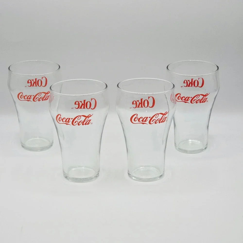 Set of 4 Vintage Clear COKE Coca-Cola‎ Glasses Red Lettering 12oz
